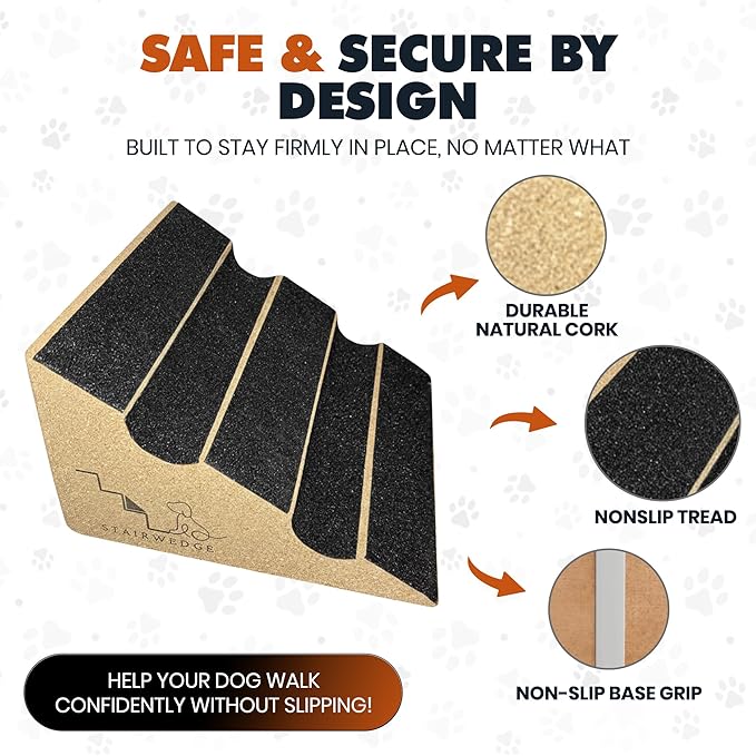 Original StairWedge??- New Enhanced Tread Grip! Ramp for Small Dogs Breeds - Fits Standard Staircase - Wedge Shape Stair Ramp for Dogs and Pets - Multi-Patent Pending (1single)