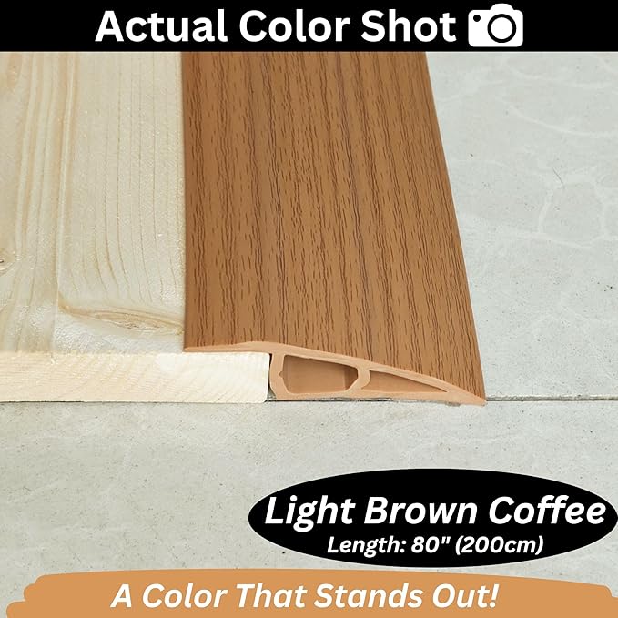 1/2" to 3/5" Height Threshold Ramp - Rubber Threshold, Floor Transition Strip, Door Strip, Wheelchair Ramp, Carpet to Tile Strip (Light Brown Coffee, 80 inches)