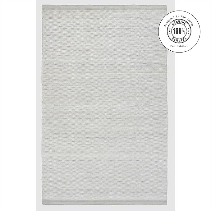 Fab Habitat Machine Washable Area Rug - Hand Woven, Stain Resistant, Pet Friendly - Premium Recycled Polyester Yarn - Solid - Kitchen, Bathroom, Laundry Room - Kingscote - Ivory - 3 x 5 ft