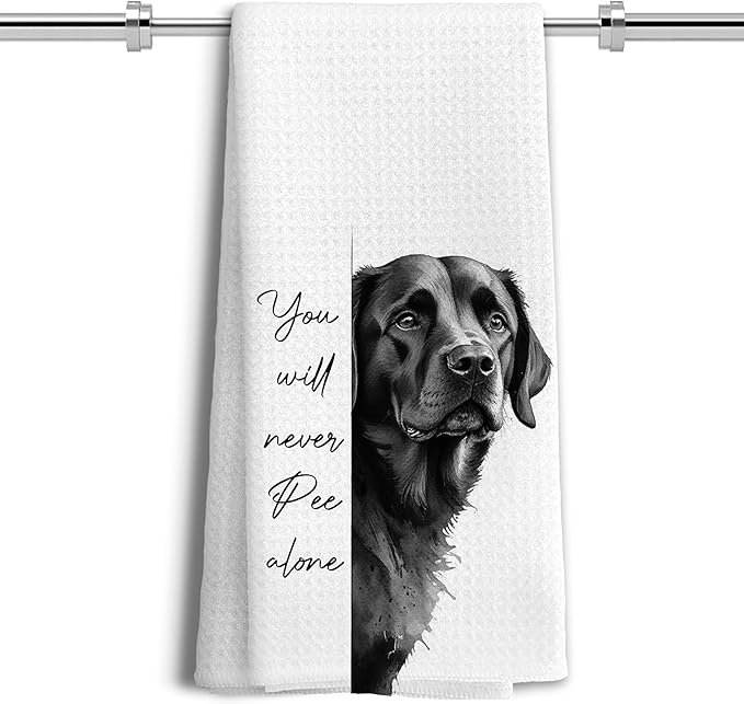 Funny Black Lab Gifts Hand Towels for Bathroom Decor, Black Labrador Retriever Gifts,You Will Never Pee Alone Funny Dog Bathroom Hand Towels, 16x24 Inches