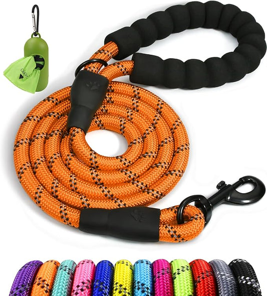 Taglory Rope Dog Leash 5 FT with Comfortable Padded Handle, Highly Reflective Threads Leash for Small Dogs, 3/8 inch, Orange