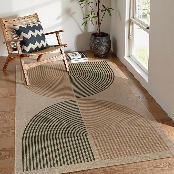 Lahome Modern Rainbow Easy Jute Office Rug, Washable Rugs 4x6 for Living Room Bedroom Farmhouse Kitchen Mats for Floor, Contemporary Non Slip Floor Carpet for Entryway Backyard Sunroom