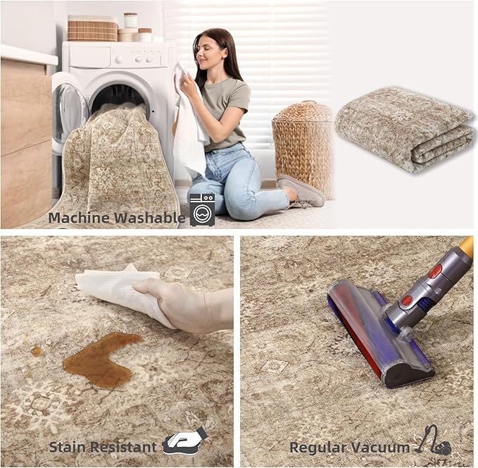 Washable Kitchen Rug Runners for hallways: 2'x 6' Non Slip Runner Rugs with Rubber Backed Stain Resistant Boho Floor Rug Soft Carpet Runner for Indoor Entryway Bedroom Bedside Laundry Room