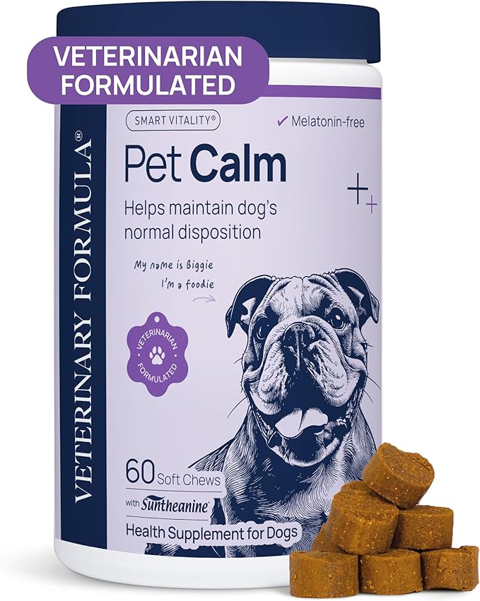 Veterinary Formula Pet Calm 60ct – Vet-Formulated Calming Chews for Dogs with L-Theanine, L-Tryptophan for Behavior Support, Relaxation Treats, Puppy Chews for Stressful Situations, Dog Calming Aid