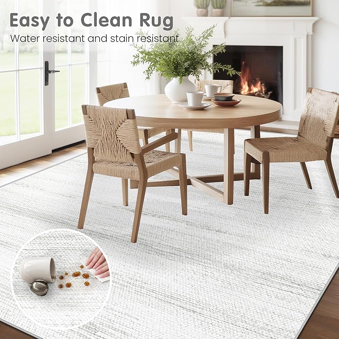 Washable Rug 9x12 Area Rugs: Modern Geometric Rugs for Living Room Non Slip Soft Low Pile Moroccan Indoor Carpet for Bedroom Nursery Dining Room Home Office (Light Grey, 9'x12')
