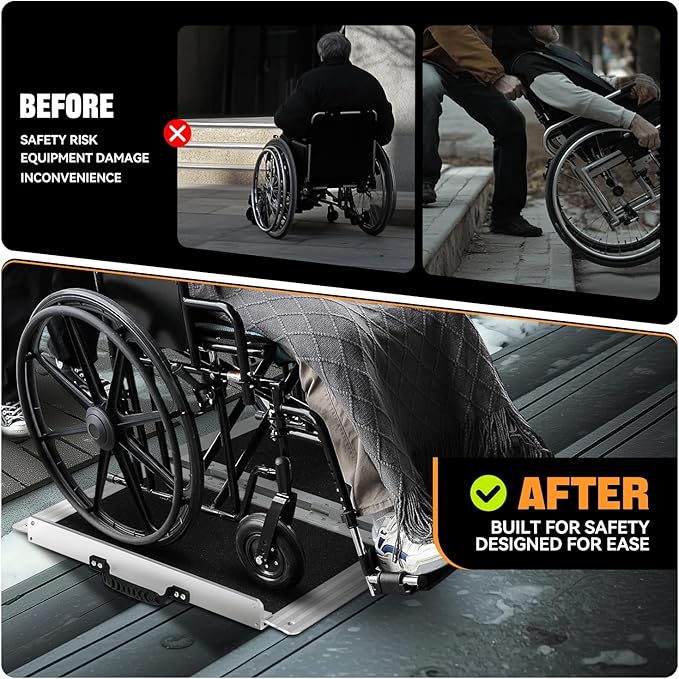 Auto Dynasty Wheelchair Ramp 2FT, Portable Folding Aluminum Wheel Chair Threshold Ramps for Home Steps Doorways, 800Lbs Capacity, 29Inch Width, Metallic/Black