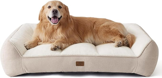 Bedsure SupportMax XL Plus Orthopedic Dog Beds Large Sized Dog - Extra Thick Supportive Dogs Couch with Waterproof Washable Cover, Jumbo Comfort Pet Sofa with Soft Sherpa & Nonskid Bottom, Beige, 48"