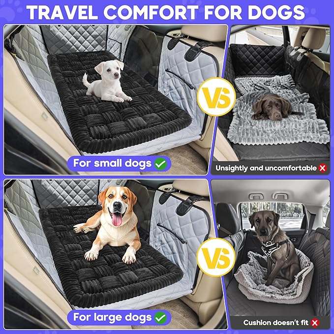 Dog Car Bed Mat, Non-Slip Backseat Extender Pet Blanket, Plaid Dog Bed for SUVs, Sedans & Trucks, Chew-Resistant Travel Pad for Dogs, Easy Clean & Scratch-Proof & Comfort (50"x24.6") Black