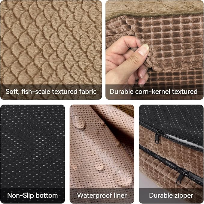 JOEJOY Orthopedic Dog Beds Large Sized Dog, XL Egg-Crate Memory Foam Pet Couch Bed with Bolster Sides, Waterproof Lining, Removable Washable Cover & Non-Slip Bottom, Brown