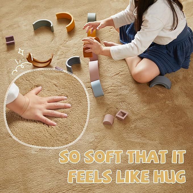 jinchan Solid Plush Area Rug 4x6 Performance Shaggy Washable Rug Indoor Soft Modern Faux Wool Cozy Non Slip Carpet for Living Room Kids Room Bedroom Dining Room Nursery Tan