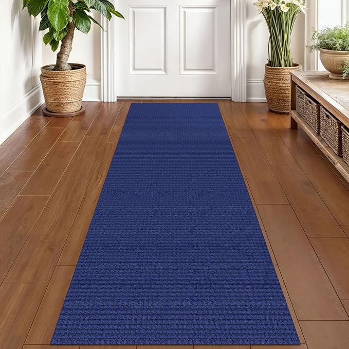 KOZYFLY Runners for Hallways 2x6 ft Washable Kitchen Runner Non Slip Rubber Backed Hall Runners Cotton Entryway Runner Rugs Floor Carpet for Indoor Backdoor Bedroom Kitchen, Royal Blue/Navy