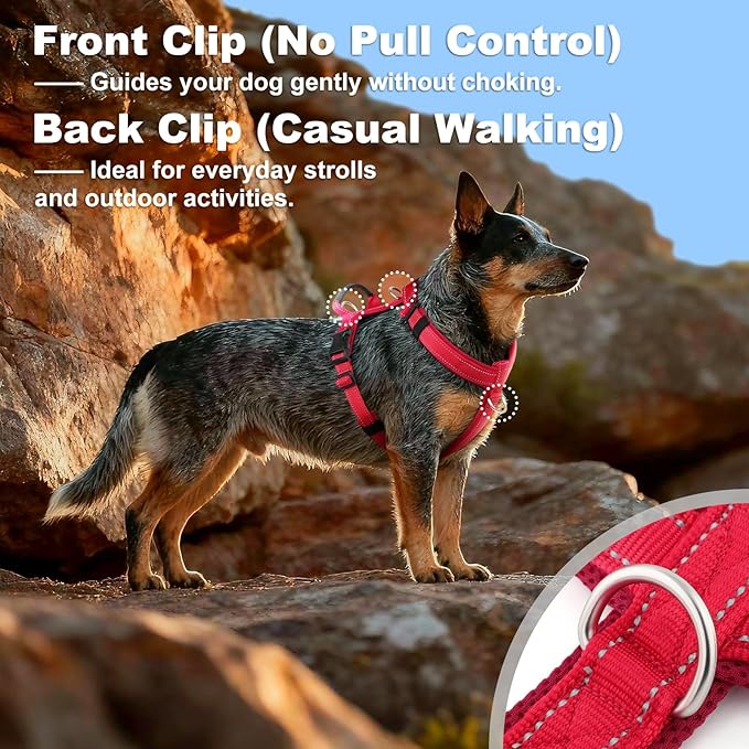 No Pull Dog Harness with Handle, Soft Mesh Padded Adjustable for Small Medium Large Dogs | Reflective Easy Walk Harness with Front Clip for Training, Running & Outdoor (Red, M)
