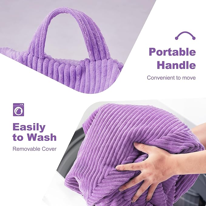 Homguava 5FT Bean Bag Chair for Adults,Teardrop Giant Bean Bags Big Beanbag Chair with Memory Foam Filled and Ultra Soft Removable Corduroy Cover for Living Room, Bedroom (Purple)