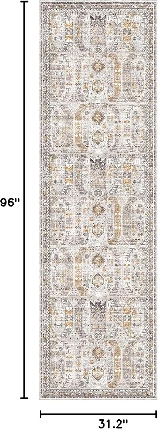 2.6'x8'Non Slip Runner Rugs - Runners for hallways, Kitchen,Entryway,Stain Resistant Washable Rugs for Bedroom, Indoor Vintage Area Rugs (Brown/Gold, 2.6'x8')