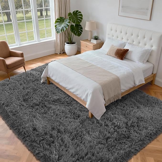 6x9 Area Rug for Living Room: Ultra Soft Fluffy Rug Modern Large Thicked Shag Rug for Bedroom Non Slip Indoor Fuzzy Carpets for Girls Kids Room Nursery Dorm Home Decor Grey