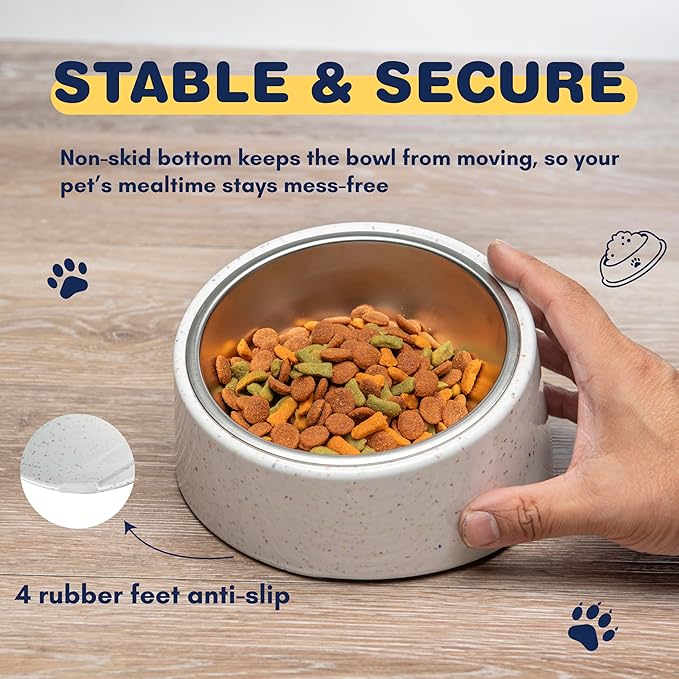 Bzyoo Pet Bowl for Small Dogs & Cats, Stylish Sprinkle Design, Elevated, (White w/Scoop, 2 Cups w/Scoop)