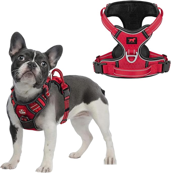 Tuff Pupper No Pull Easy Walk Dog Harness | Heavy Duty Pet Vest | Front & Back Leash Clips | Strong Safety Handle | Reflective Anti Pull Vest | Comfortable Padded Escape Proof Harness (Small, Red)