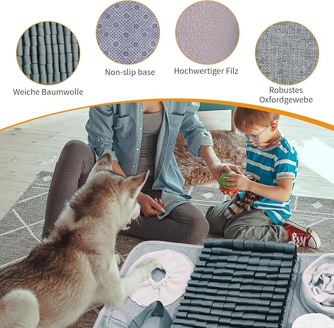 Snuffle mat for Dogs Iteractive Dog Puzzle Toy Used for Training Stress Relief This sniffing mat effectively slows your dog's eating pace. Suitable for indoor and outdoor use. Gray (26 x 17 inches)