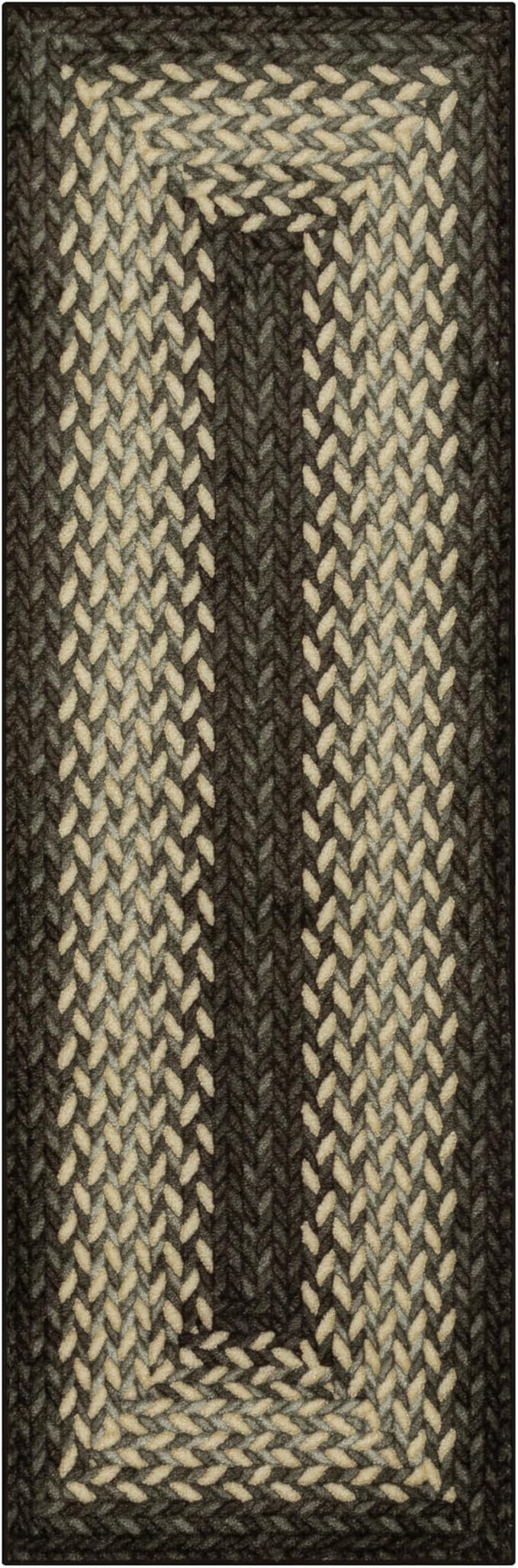 Maples Rugs Marion Bohemian Braided-Style Print Runner Rug ??Made in USA ??Washable, Non-Slip Indoor Runner for Hallway, Kitchen, and Laundry Room, 2' x 6', Black