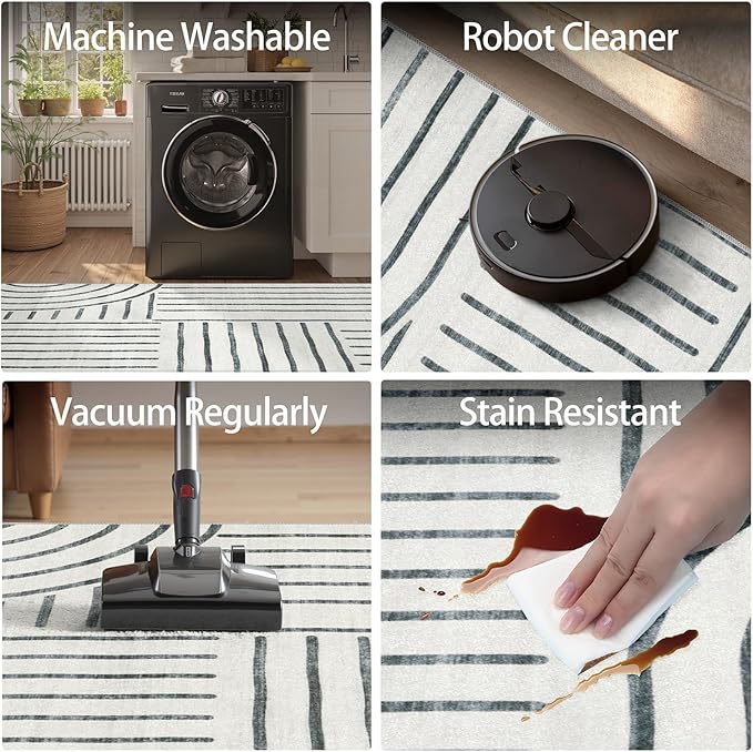 DCX Abstract Machine Washable 4x6 Rug, Gray Modern Accent Rug for Living Room, Soft Low Pile Non Slip Carpet, Kid & Pet Friendly Stain Resistant Rug for Bedroom Dining Room Office