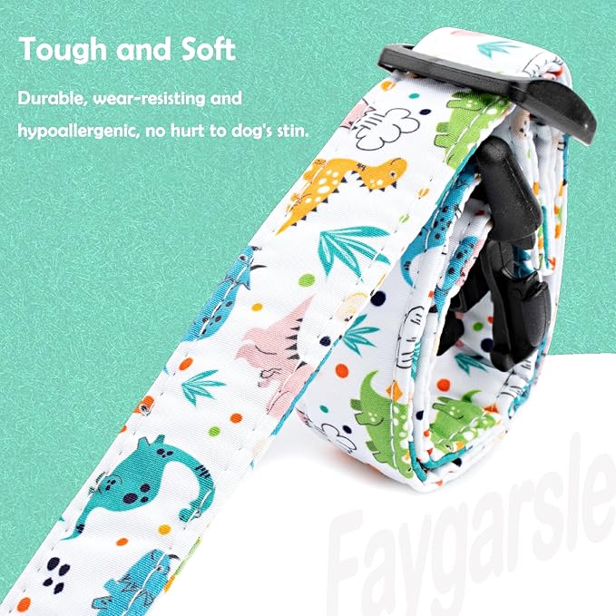 Faygarsle White Dinosaurs Print Cotton Dog Collar for Small, Medium, Large Boys Girls Dogs M