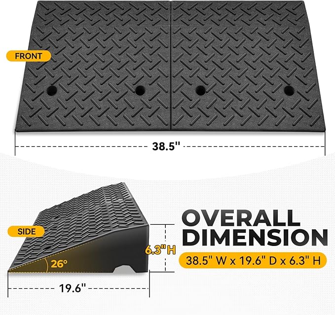 Auto Dynasty Rubber Curb Ramps, 6.3" Lift Height Curbside Driveway Ramp, 4410 LBS/2T Capacity Sidewalk Curb Ramp for Cars Trucks Bikes Motorcycles Wheelchairs, 2 Pack