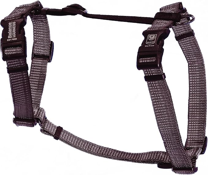 Blue-9 Reflective Buckle-Neck Balance Harness, Fully Customizable Fit No-Pull Harness with 3M Reflective Stitching, Ideal for Dog Training and Obedience, Made in The USA, Grey, XS