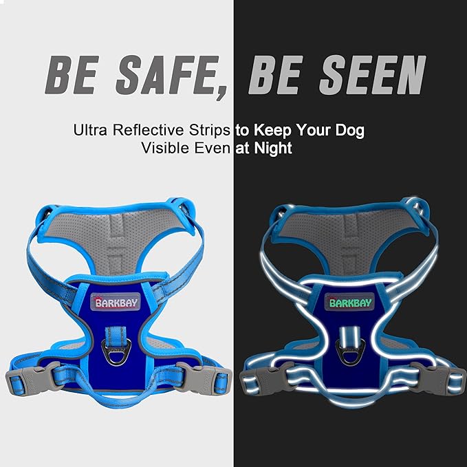 BARKBAY No Pull Dog Harness Front Clip Heavy Duty Reflective Easy Control Handle for Large Dog Walking(Sapphire Blue & Blue,XL)