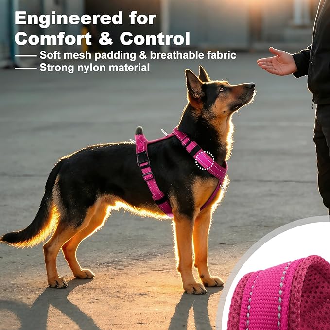 No Pull Dog Harness with Handle, Soft Mesh Padded Adjustable for Small Medium Large Dogs | Reflective Easy Walk Harness with Front Clip for Training, Running & Outdoor (Hot Pink, XS)