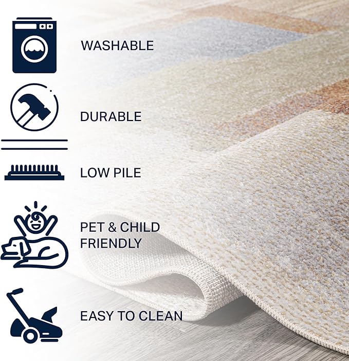 JONATHAN Y Machine Washable Cream/Multi Indoor Area Rug 3X5 ft, Weaver Abstract Coastal Watercolor for Living Room, Bedroom, Kitchen, Office, Easy-Cleaning, Pet-Friendly, Non-Shedding WSH302A-3