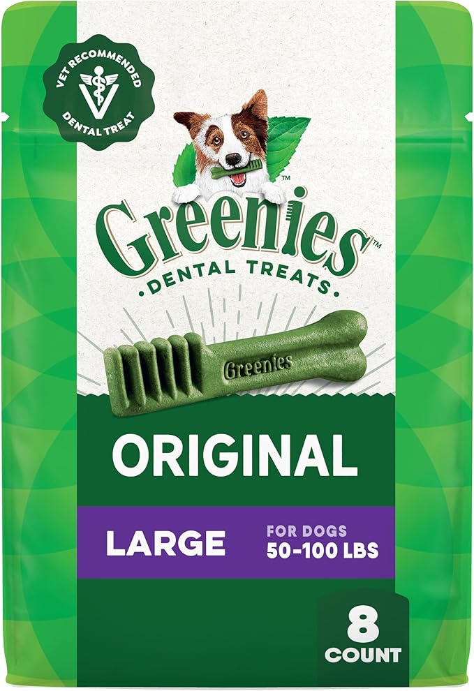 Greenies Veterinarian-Recommended Adult Natural Dental Dog Treats Large Size, Dog Dental Chews, Original Flavor, 12 oz. Pack, 8 Count