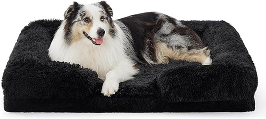 Bedsure XL Orthopedic Dog Bed for Extra Large Dogs - Waterproof XLarge Dog Cat Bed, Comfort Dogs Couch Sofa with Washable Removable Cover, Pet Bed with Nonskid Bottom, Long Faux Fur-Black, 42"