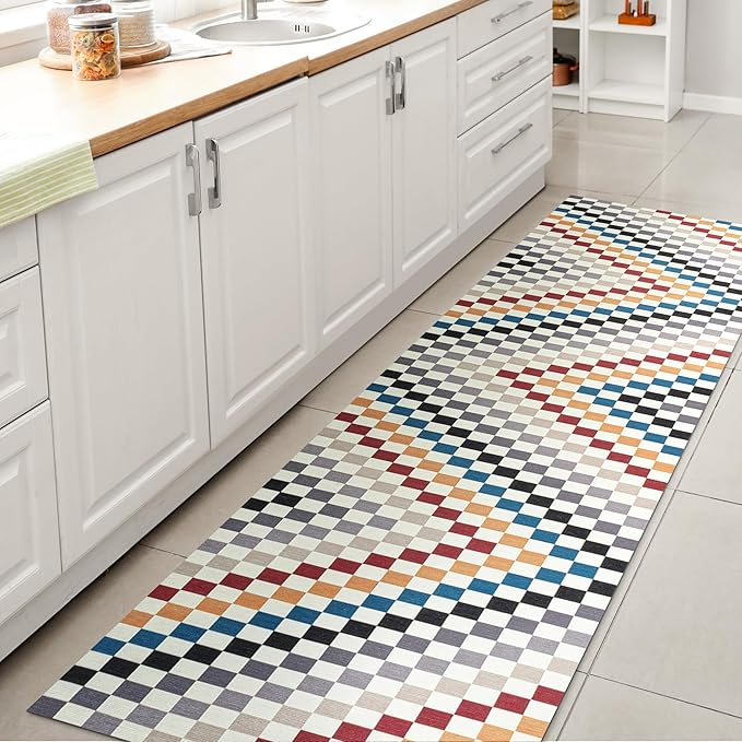 JONATHAN Y Machine Washable Multi-Colored Runner Rug 2X8 ft, Ainsley Modern Cottage Checkerboard for Living Room, Bedroom, Kitchen, Office, Easy-Cleaning, Pet-Friendly, Non-Shedding WSH126D-28