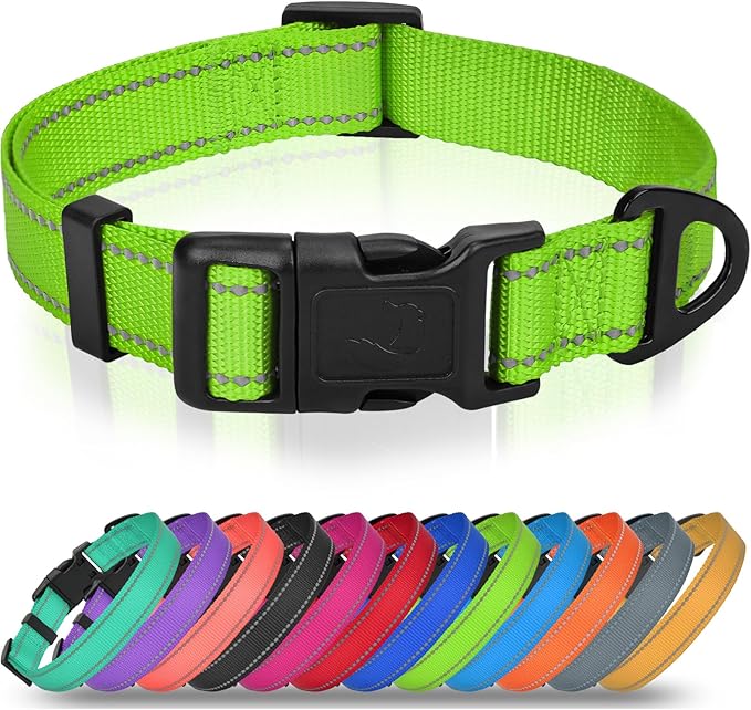 Joytale Small Dog Collar, Reflective and Adjustable Nylon Collar with Quick-Release Buckle, Lightweight No-Choke Design for Small Dogs, Green, 3/4" Width