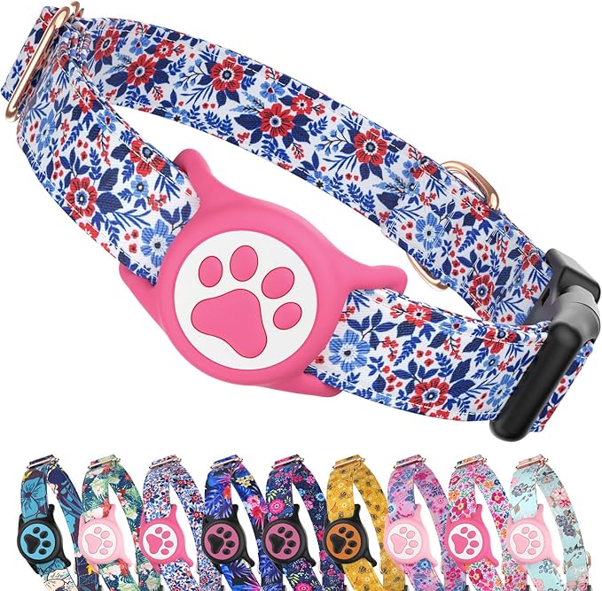 WhoseID Airtag Dog Collar,with Waterproof airtag Holder竊똎riginal Stylish Cute Pattern Design.QR Code ID Buckle竊똂omfortable Soft Cotton for Small Medium Large Dogs