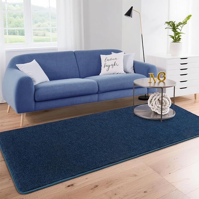 DweIke 2x6 Navy Blue Runner Rugs, Thickened Memory Foam Bedside Rug for Bedroom Living Room, Washable Non-Slip Carpet for Kids Girls Nursery Dorm Room Decor