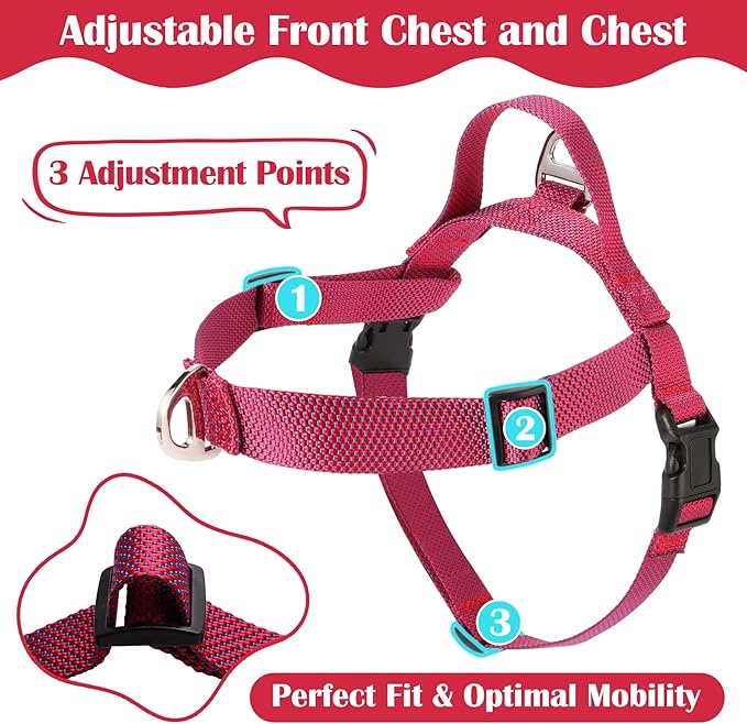 Annchwool No Pull Dog Harness with Front Clip and Easy Control Handle-Belly & Chest Adjustable Dog Harness and Leash Set for Medium Large Dogs-Heavy Duty Vest Harnesses Easy for Walking(Red,L)