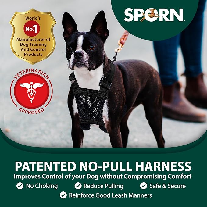 SPORN No Pull Dog Harness, Black, Small