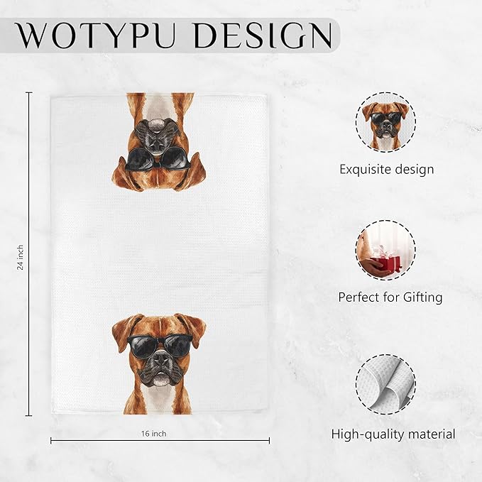 Funny Boxer Dog Gifrs Kitchen Towels, Boxer Dog Gifts for Women Men Dish Tea Towels, Dogs Lover Mom Dad Gifts Decorative Hand Towel for Bathroom, 16x24 Inch