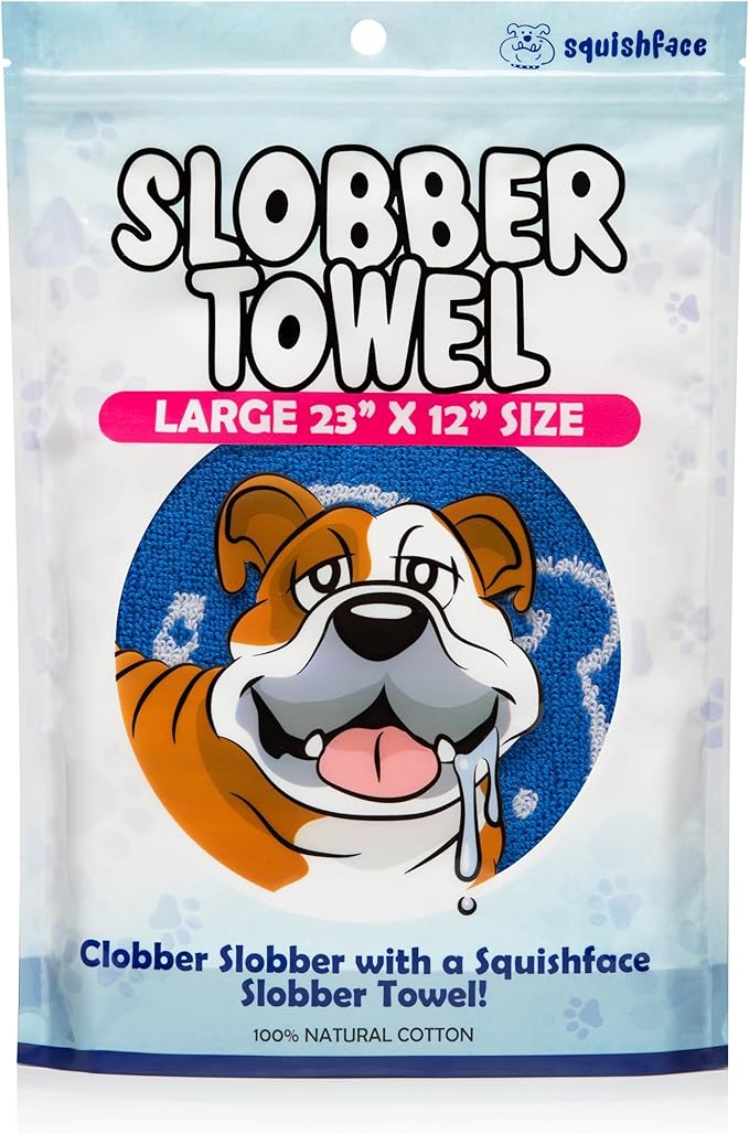 Squishface Slobber Towel, Thick & Durable Dog Towel - 100% Cotton, Soft & Gentle Drool Tamer, Large 23" x 12" Soft & Durable Cloth - Because Your Furry Friend's Slobber Deserves The Best!
