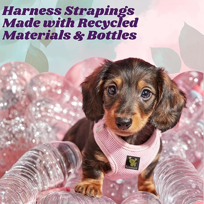 EcoBark Teacup Dog Harness - Luxury Step in Dog Harnesses XXXS - Reflective and Adjustable Vest Harness - Soft Mesh Halter Harness Vest for Puppies & Dogs (Baby Pink)