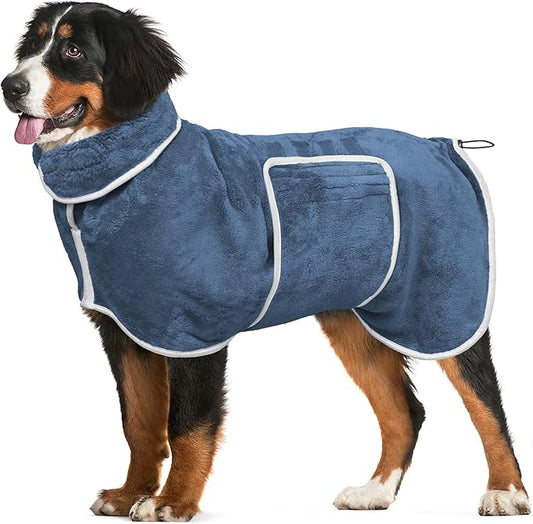 Dog Bathrobe Towel - Super Absorbent Bath Robe for Dogs Large, Soft Adjustable Collar & Belly Strap Fast Drying Coat Pet Dog Cat Bath Robe (Blue, 3X-Large)