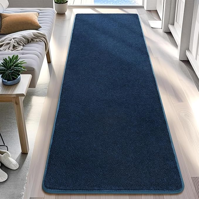 DweIke 2x6 Navy Blue Runner Rugs, Thickened Memory Foam Bedside Rug for Bedroom Living Room, Washable Non-Slip Carpet for Kids Girls Nursery Dorm Room Decor