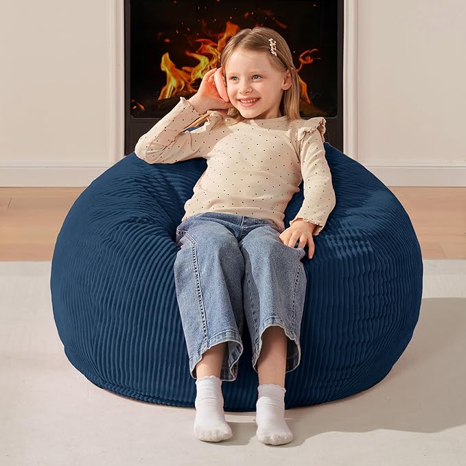 Homguava 2FT Bean Bag Chair,Teardrop Bean Bags Small Beanbag Chair with Memory Foam Filled and Ultra Soft Corduroy Cover for Living Room, Bedroom(Dark Blue)