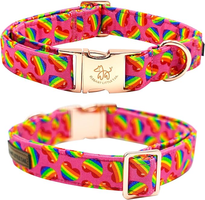 Elegant little tail Dog Collar, Holiday Pet Collar Dog Durable Rainbow Print Dog Collars Girl or Boy Soft Pet Gift Adjustable Dog Collar for Small Medium Large Dogs