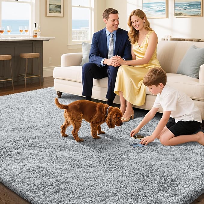 Fluffy Rug Shaggy Area Rug, Grey 3x5 Area Rugs for Bedroom, Small Bedside Rug, Soft Fluffy Shaggy Entryway Throw Rugs for Living Room Bedroom Kids Room Home Decor