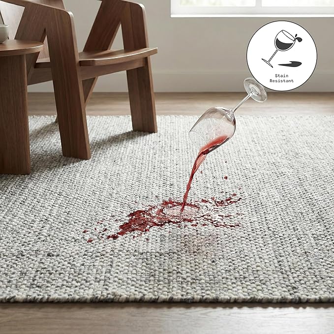 Fab Habitat Machine Washable Area Rug - Hand Woven, Stain Resistant, Pet Friendly - Premium Recycled Polyester Yarn - Solid - Kitchen, Bathroom, Laundry Room - Biltmore - Natural - 3 x 5 ft