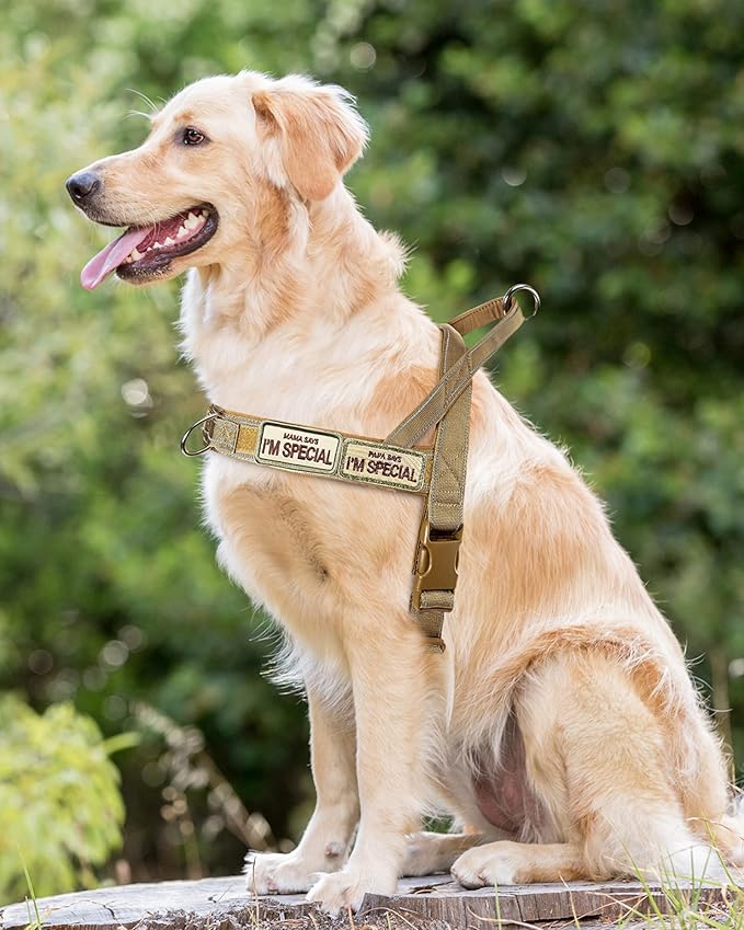 No Pull Dog Harness for Medium Large Dogs, Escape Proof Adjustable Harness Brown Camo, L