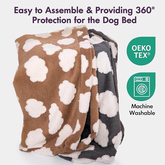 Faux Fur Dog Bed Covers – Ultra Soft Rose Velvet, Removable & Washable, Cozy & Durable,Large Pet Bed Cover Only (No Filling) – Gray, (Cloud Coffee Brown, 42" L x 28" W x 4.5" Th)