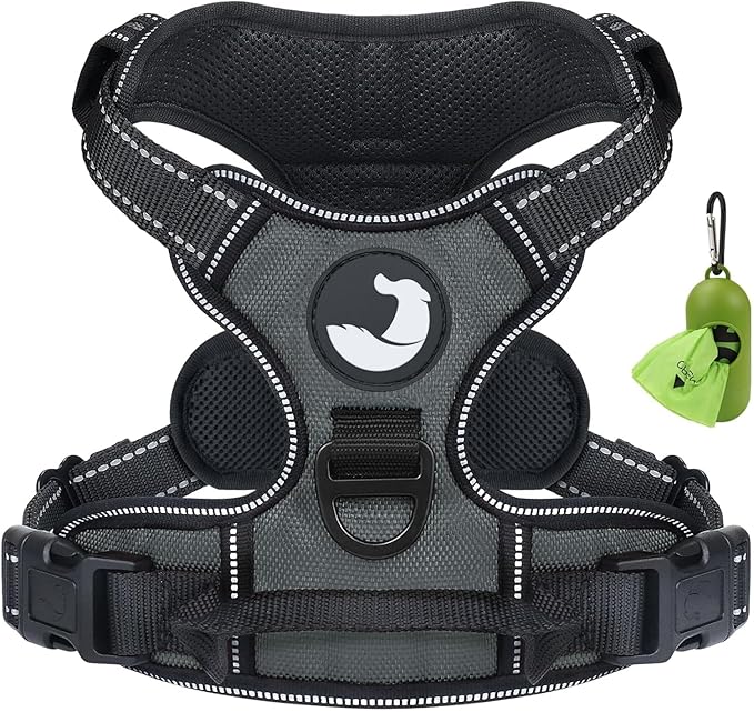 Joytale No Pull Dog Harness for Small Dogs, Reflective Pet Vest with Front Clip, Adjustable Soft Padded Harnesses with Easy Control Handle for Training and Walking, Gray, S